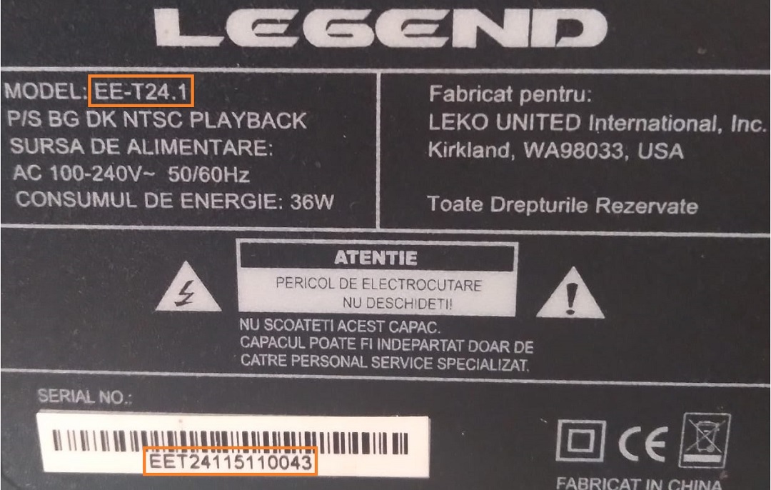 Telecomanda LEGEND EE-T24.1, EE-T32, EE-T40.1